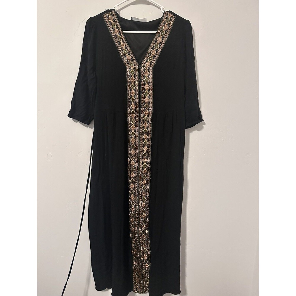 Embroidered Black Midi Dress